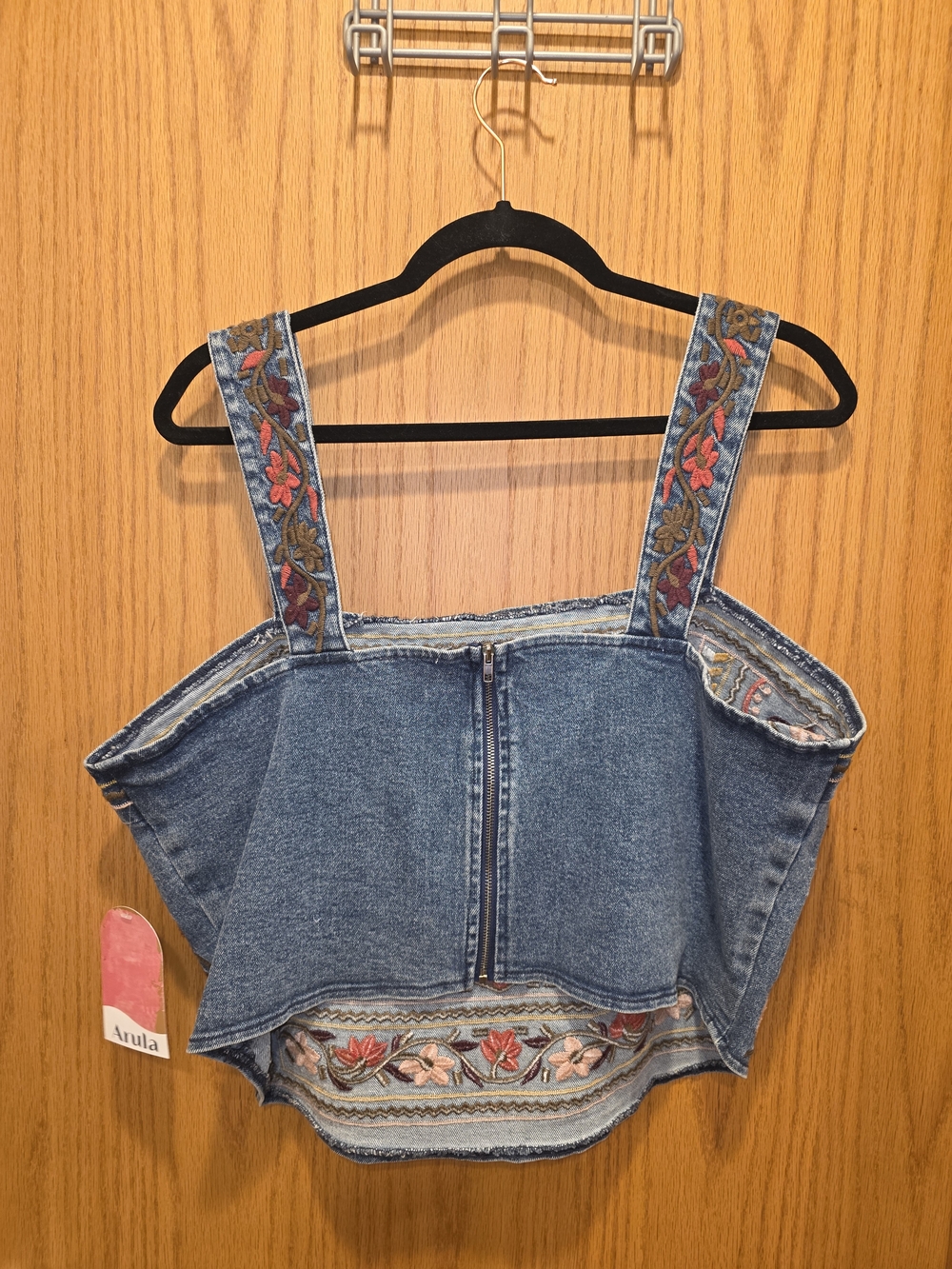 ARULA Blue Denim Embroidered Tank and Skirt Set — Red, Pink, Cream Floral - Picture 7 of 12